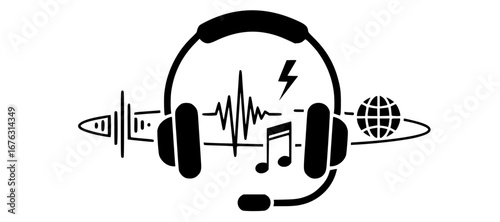 headset glyph vector flat icon