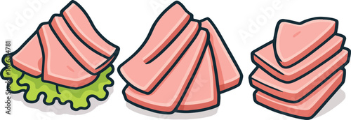 Three Stacks Pink Tuna Sashimi Illustration Cartoon Style