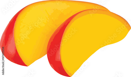 Two Slices of Yellow Peach with Red Skin Isolated peach slices