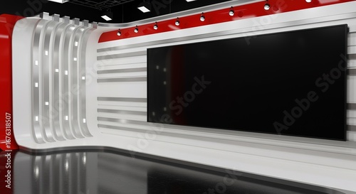 Modern TV Studio Set Design Red and White Backdrop television studio background news broadcast presentation corporate video screen monitor