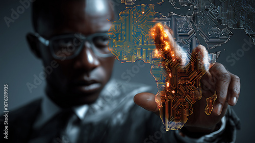 digital map of africa and african scientist - concept of technological growth	