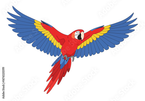 Vibrant Scarlet Macaw in Flight A Colorful Illustration of a Tropical Bird