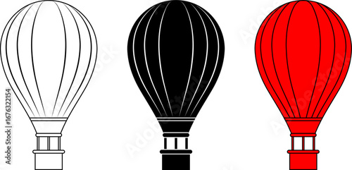 outline silhouette Hot air balloon icon set