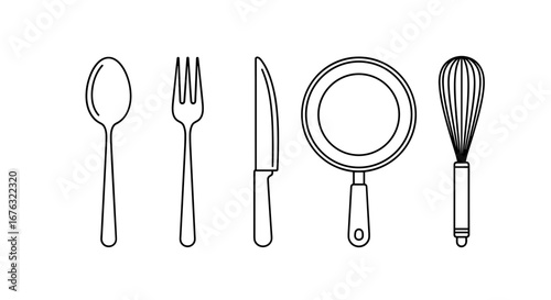 Collection of Cartoon Cooking Utensils on White Background