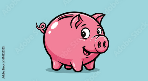 Smiling Piggy Bank Cartoon Character Saving Money Concept