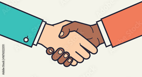 Diverse hands shaking in agreement illustration symbolizing business partnership and success