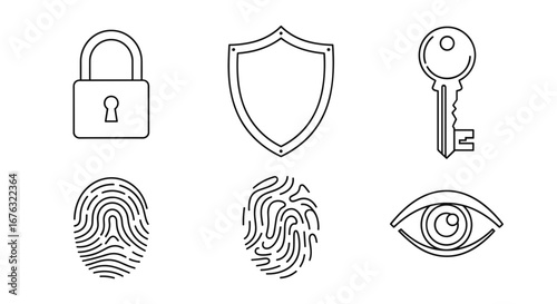 Security and Privacy Icons Featuring Lock Shield Fingerprints and Eye