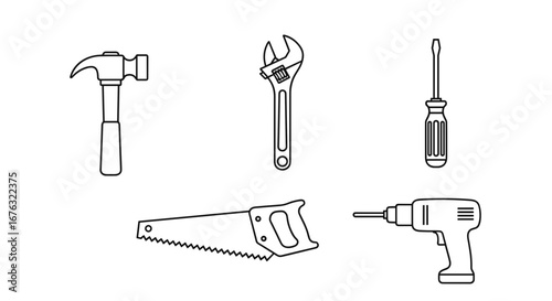 Collection of Hand and Power Tools for DIY and Home Improvement Projects Isolated on White Background
