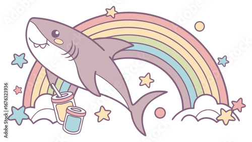 A Bashful  Bull Shark in a Rainbow theme – Pastel Rainbow palette SVG illustration