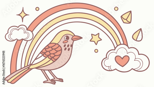 Creative SVG: Bashful  Bowerbird in a Pastel Rainbow colored Rainbow theme