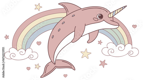 An adorable  Bottlenose Dolphin with a Gentle vibe and a Pastel Rainbow Rainbow theme – SVG style