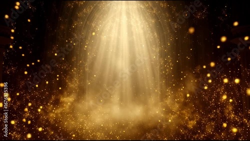 Mystic magic divine light with gold angelic ray from heavenly gate creating spiritual glow on fantasy background