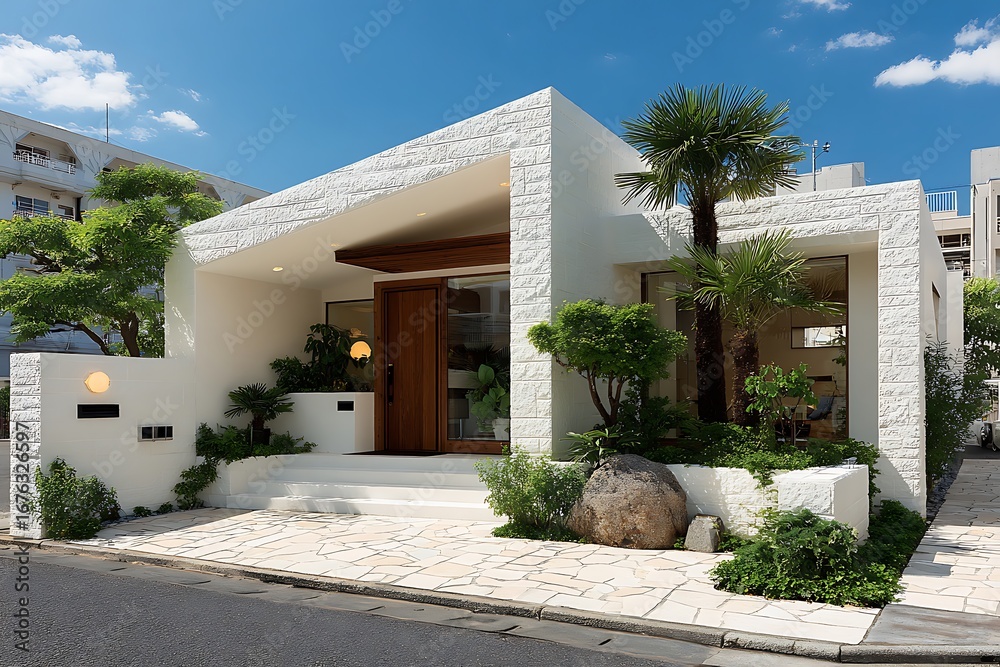 Fototapeta premium Modern duplex residence with plants high resolution picture