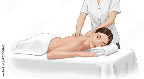 Illustrative artwork of a woman enjoying therapeutic massage session for relaxation