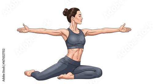 Serene Woman Practicing Yoga Position with Arms Extended for Relaxation