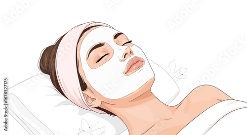 Serene woman wearing a facial mask relaxing at beauty clinic concept