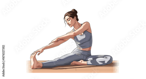 Woman performing seated forward bend pose for flexibility and wellbeing