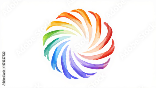 Colorful Spiral Emanating from Center on White

