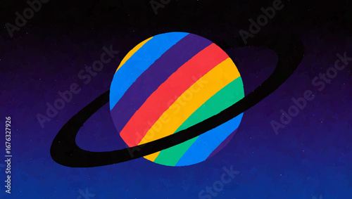 Vibrant Multi-Colored Ringed Planet in Deep Space

