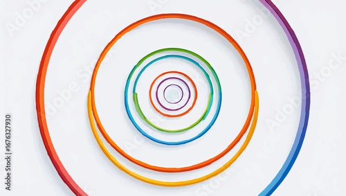 Colorful Spiral Emanating from Center on White

