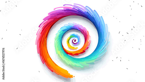 Colorful Spiral Emanating from Center on White

