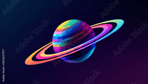 Vibrant Multi-Colored Ringed Planet in Deep Space

