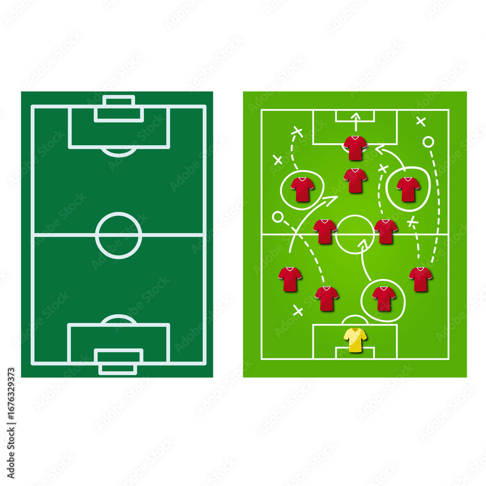 Obraz premium Football Icons – Soccer Field Layout and Tactical Strategy Board Illustration
