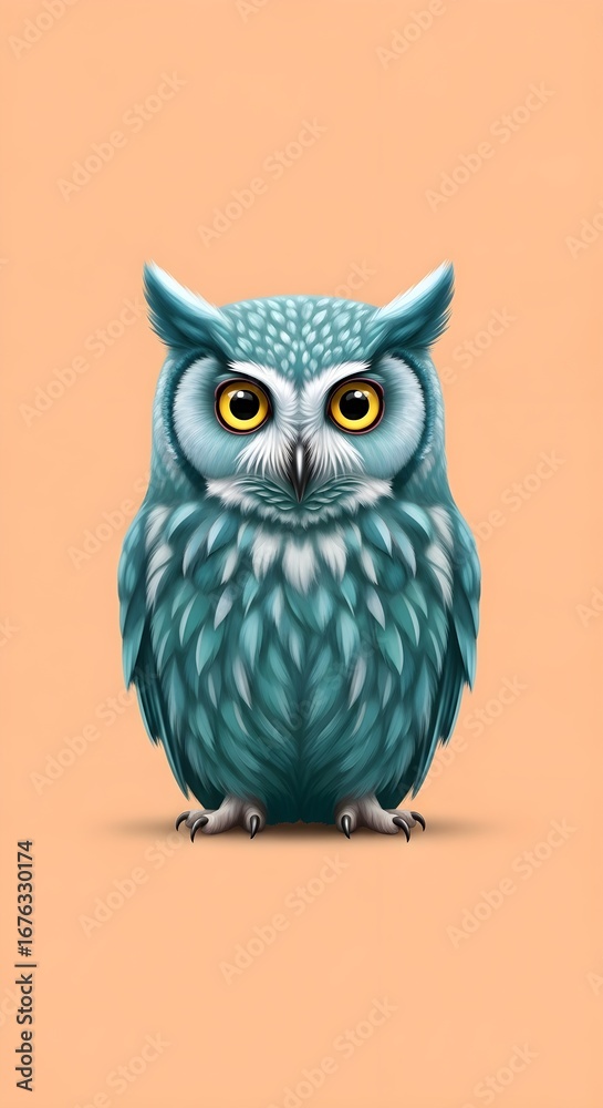 Obraz premium Aesthetic Teal Owl Phone Wallpaper, Adorable Bird Illustration