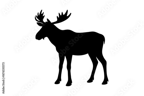 A vector illustration of a wild black deer silhouette with large antlers