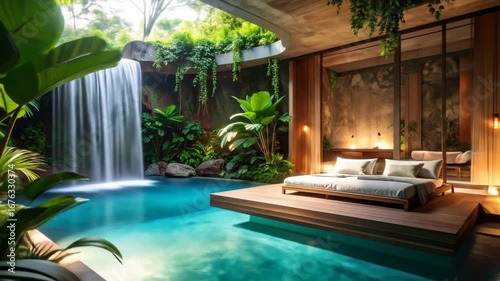 Wallpaper Mural Tropical indoor pool house design Torontodigital.ca