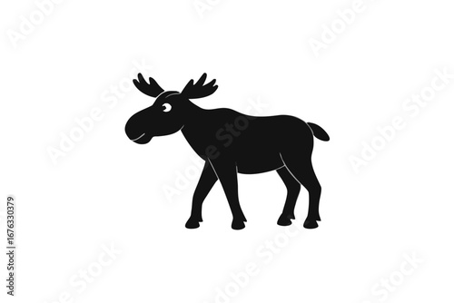An isolated vector illustration of a wild black deer silhouette with horns, perfect for a nature or Christmas-themed art piece
