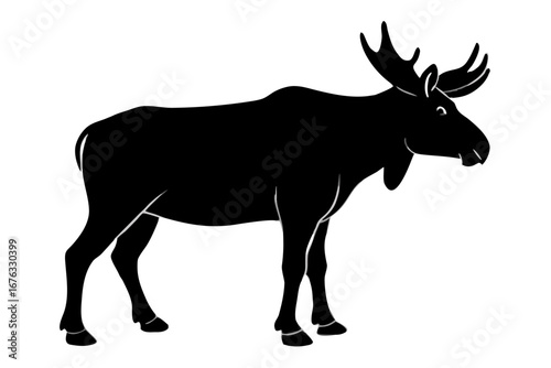 A silhouette vector illustration of a wild stag deer with large antlers isolated on a white background