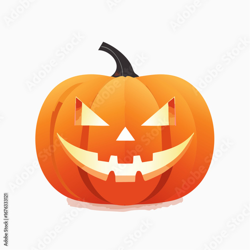 Vibrant Halloween Jack-o'-lantern illustration with a cheerful, glowing carved face, perfect for festive decorations and holiday design projects