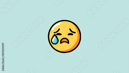 Crying Face Emoji with Sad Expression on Light Blue

