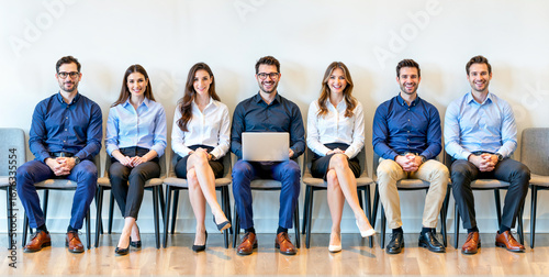 A diverse group of professional people waiting for a job interview.