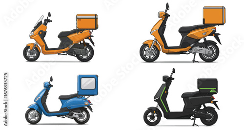 Diverse delivery scooters collection showcasing urban transportation solutions