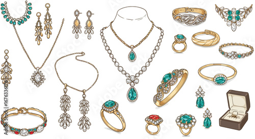 Exquisite Collection of Hand-Drawn Jewelry Designs on Clean Background