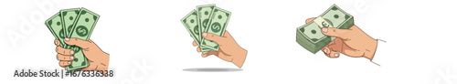 Hands holding different amounts of cash symbolizing financial transactions