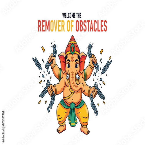 Ganesh, the remover of obstacles, depicted in a vibrant illustration.