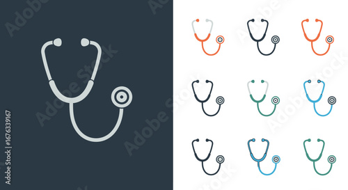 Collection of Colorful Line Art Stethoscopes - Medical Icons.