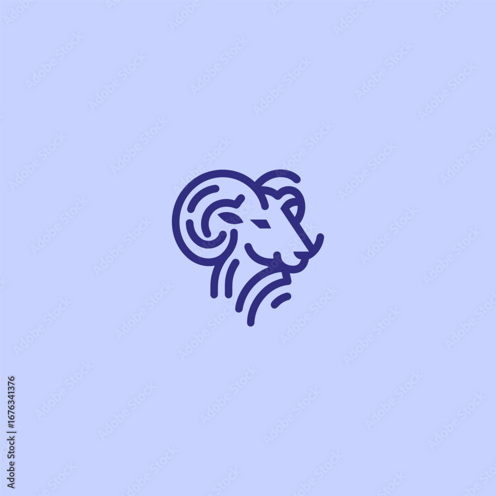 Fototapeta premium Ram head minimalist abstract line art logo design. 