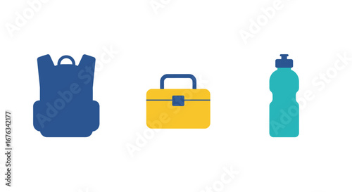 Dark Blue Hiking Backpack Icon - Simple, Flat Design.