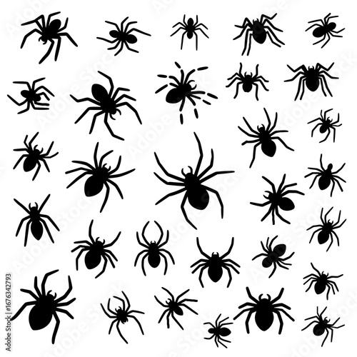 Halloween icon set of black spiders in various sizes  