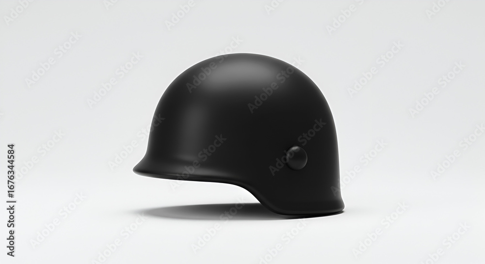 Fototapeta premium Minimalist Black Helmet Isolated on White Background - Safety and Protection