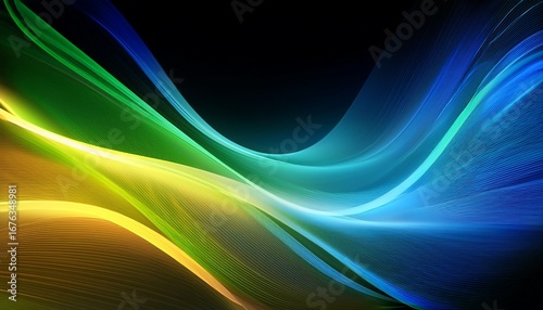 abstract colorful background with blue green and yellow flowing light waves