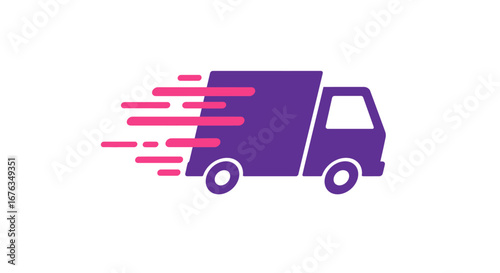 Fast Delivery Truck Icon - Purple and Pink Speed Lines.
