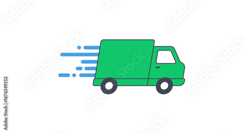 Fast Delivery Green Truck Icon - Speedy Cargo Van Illustration.