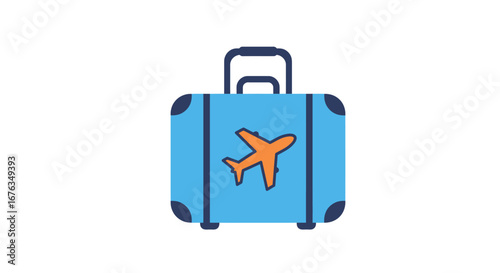 Light Blue Suitcase with Airplane Icon, Travel Bag Illustration.