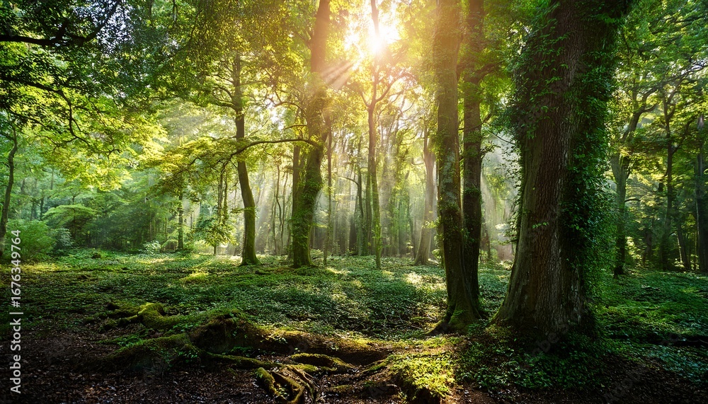 Obraz premium lush forest canopy with sunlight filtering through