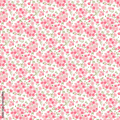 Ditsy floral seamless pattern. Small little flower pattern background. Repeat pattern. Ditsy print. Liberty style. Botanic surface design. Ditsy floral for fashion, texture, fabric, wrapping, decor